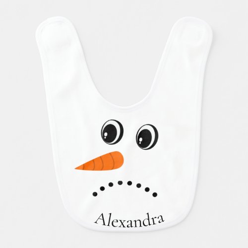 Funny Sad Snowman Face Monogrammed With Name  Baby Bib