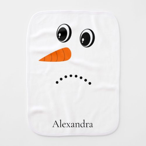 Funny Sad Snowman Face Monogrammed With Name   Baby Burp Cloth