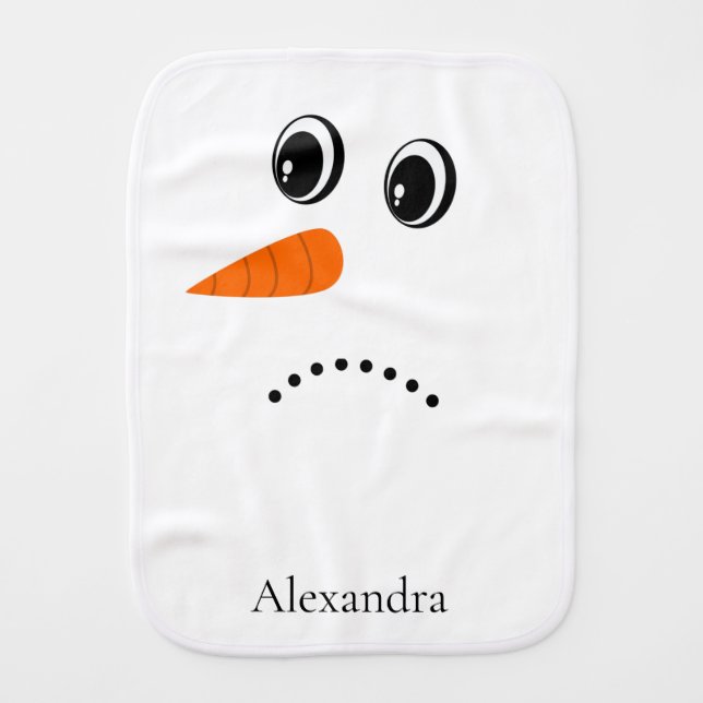 Funny Sad Snowman Face Monogrammed With Name   Baby Burp Cloth (Front)