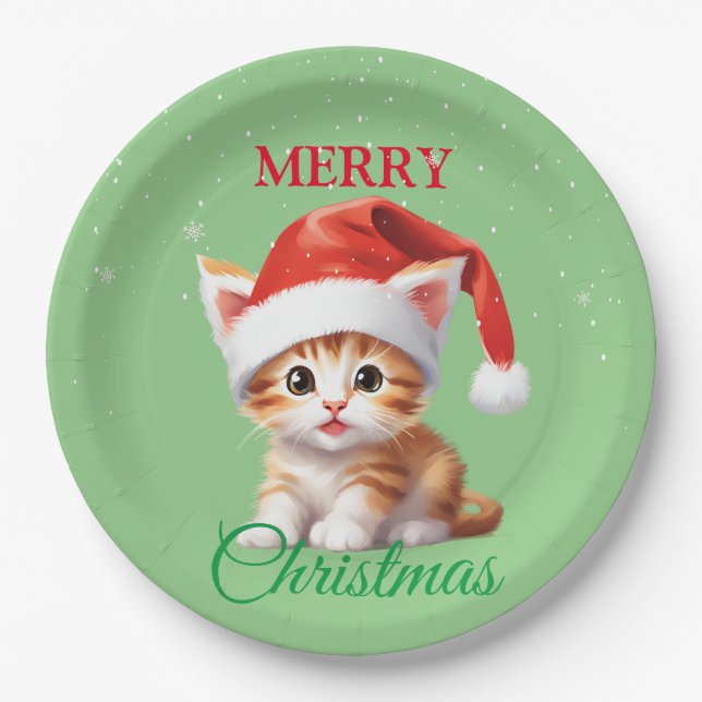 Funny Safari animals Cat Santa Christmas Costume Paper Plates (Front)