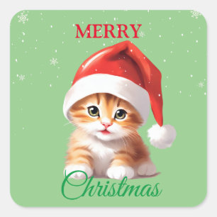 Funny Safari animals Cat Santa Christmas Costume Square Sticker