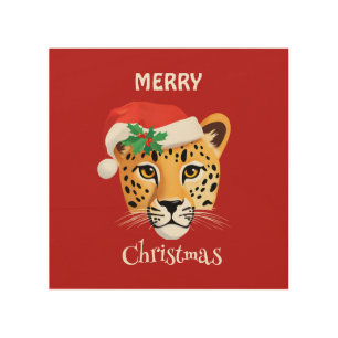 Funny Safari animals Cheetah leopard Santa Xmas Wood Wall Art
