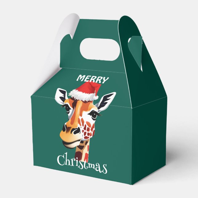 Funny Safari animals Giraffe Santa Xmas party Favor Boxes (Front Side)