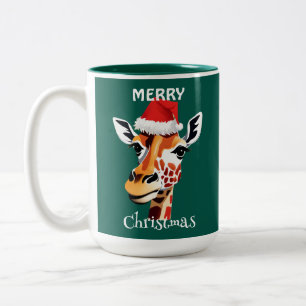 Funny Safari animals Giraffe Santa Xmas party Two-Tone Coffee Mug