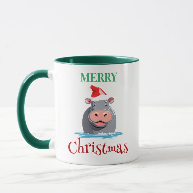 Funny Safari animals HIPPO Santa Christmas Costume Mug (Left)