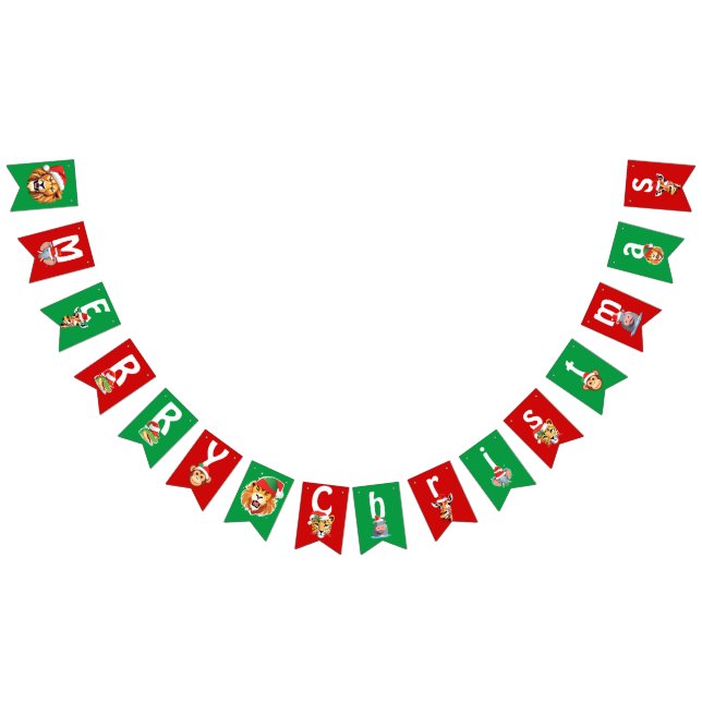 Funny Safari animals Lion Santa Christmas Costume Bunting Flags (All)