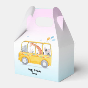 Funny Safari Zoo Back To School Bus boy Birthday Favor Boxes