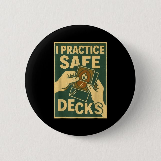 Funny Safe Decks Trading Card Game Pun Humor  Button (Front)