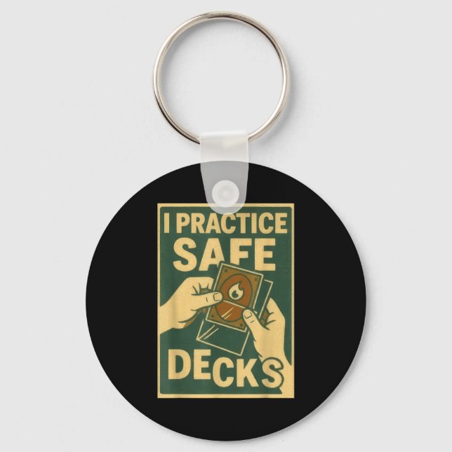 Funny Safe Decks Trading Card Game Pun Humor  Keychain (Front)