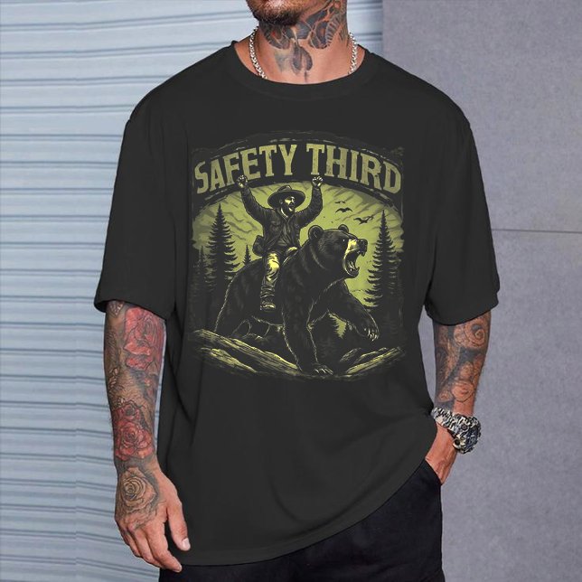 Funny "Safety Third" Shirt, Grizzly Bear & Cowboy  T-Shirt (Creator Uploaded)