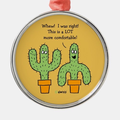 Funny Saguaro Cactus Cartoon Christmas Tree Metal Ornament