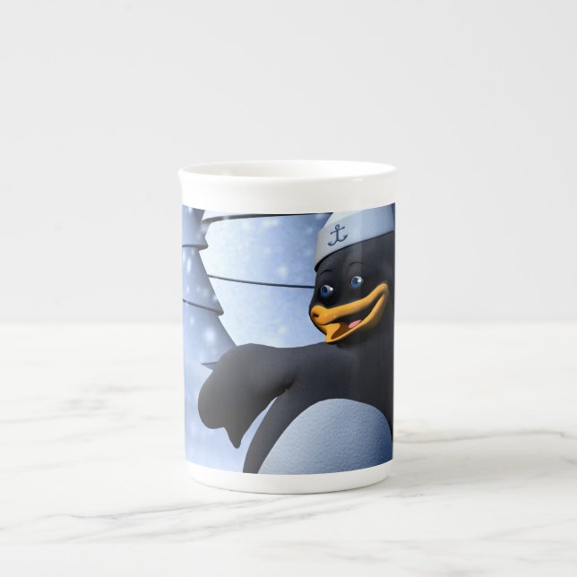 Funny Sailor Penguin Dancing Bone China Mug (Front)