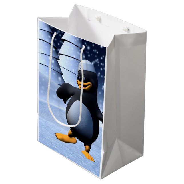 Funny Sailor Penguin Dancing Medium Gift Bag (Front Angled)
