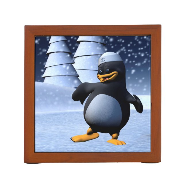 Funny Sailor Penguin Dancing Pencil Holder (Back)