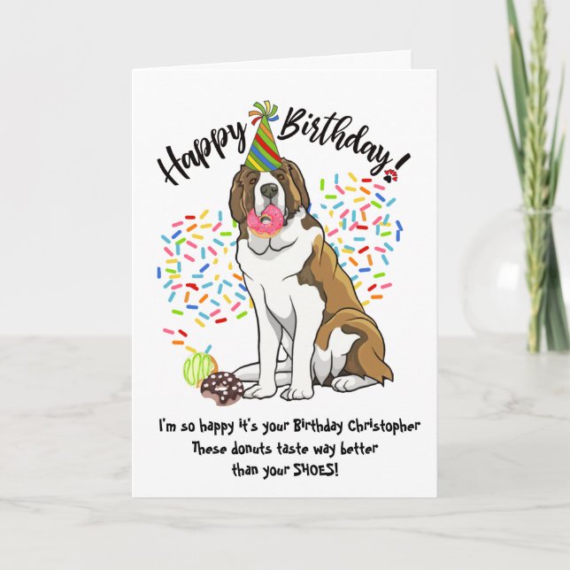 Funny Saint Bernard Birthday Card Donuts (Front)