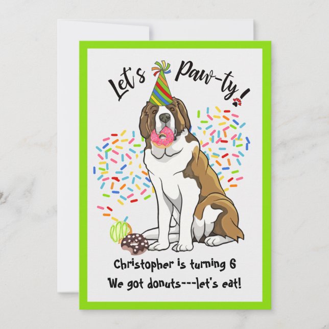 Funny Saint Bernard Donuts Birthday Party Invitation (Front)
