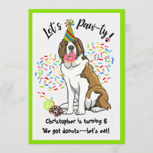 Funny Saint Bernard Donuts Birthday Party Invitation