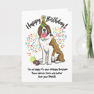 Funny Saint Bernard Pet Dog Birthday Card Donuts