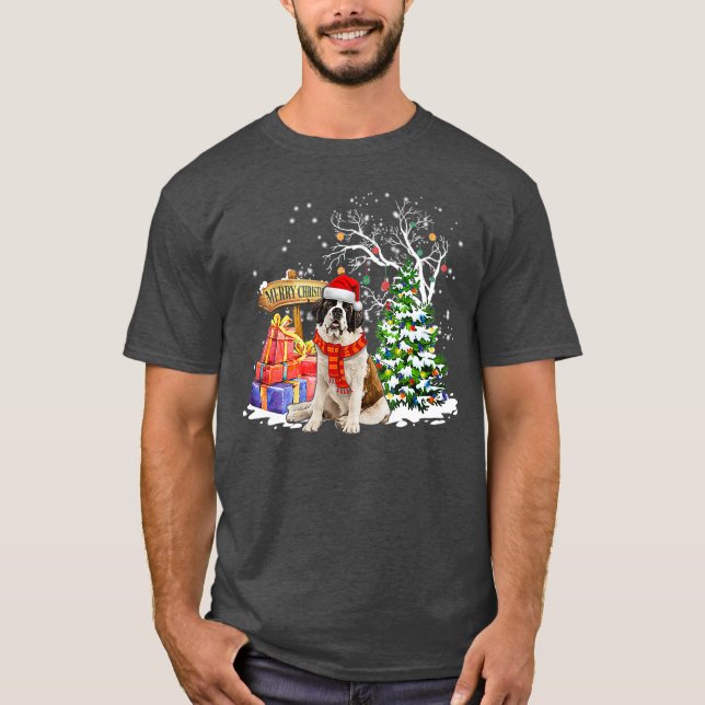 Funny Saint Bernard Santa Christmas Dog Lover T-Shirt (Front)