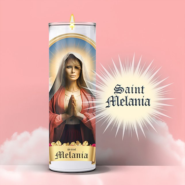Funny Saint Melania Prayer Candle Sticker (Saint Melania Trump Devotional Prayer Candle Sticker Label)