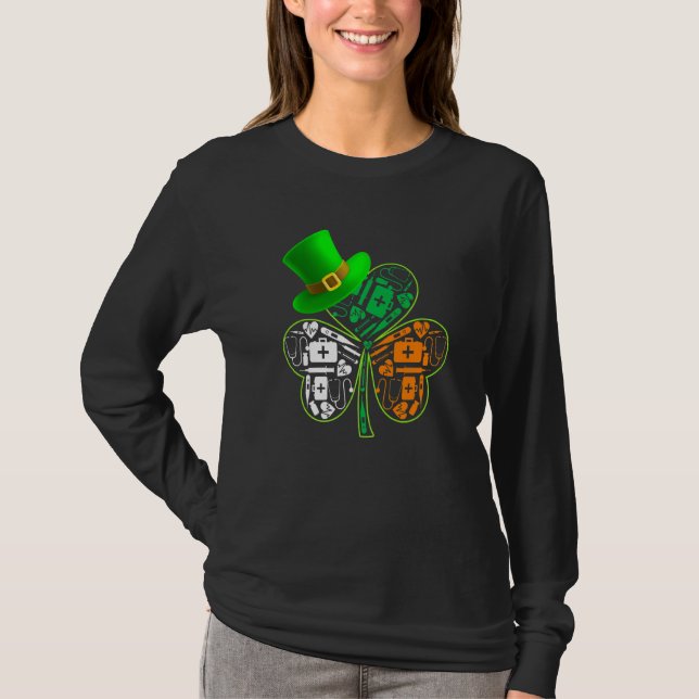 Funny Saint Patrick S Day Doctor Shamrock Hat Iris T-Shirt (Front)