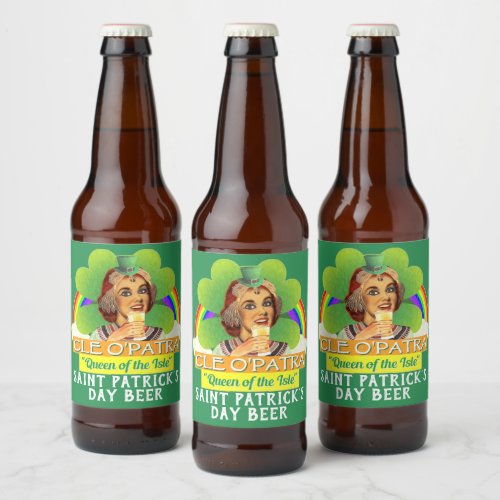 Funny Saint Patricks Day Cleopatra Pun Irish Beer Bottle Label