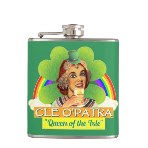 Funny Saint Patricks Day Cleopatra Pun Irish Flask