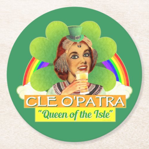 Funny Saint Patricks Day Cleopatra Pun Irish Round Paper Coaster