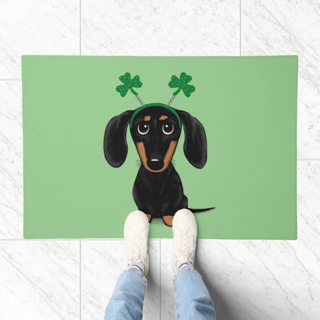 Funny Saint Patrick's Day Dog Dachshund Shamrocks Doormat (Indoor)