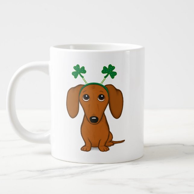 Funny Saint Patrick's Day Dog Dachshund Shamrocks Giant Coffee Mug (Left)