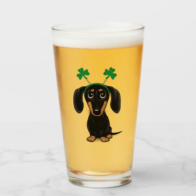 Funny Saint Patrick's Day Dog Dachshund Shamrocks Glass (Front Filled)