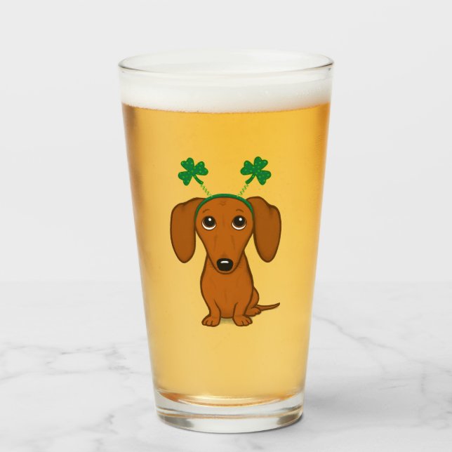 Funny Saint Patrick's Day Dog Dachshund Shamrocks Glass (Front Filled)