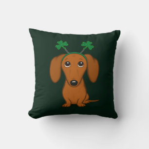 Funny Saint Patrick's Day Dog Dachshund Shamrocks Throw Pillow