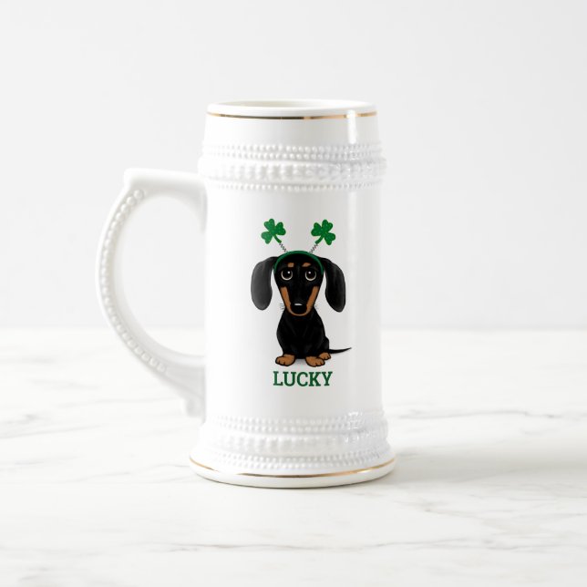 Funny Saint Patrick's Day Dog Shamrocks Custom Beer Stein (Left)