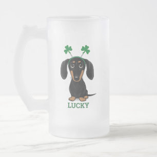 Funny Saint Patrick's Day Dog Shamrocks Custom Frosted Glass Beer Mug