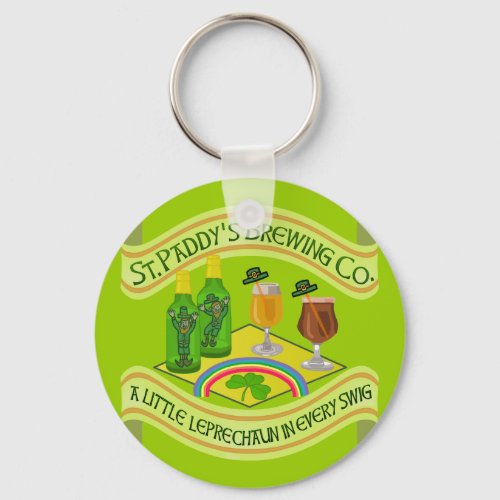 Funny Saint Patricks Day Leprechaun Brewery Keychain