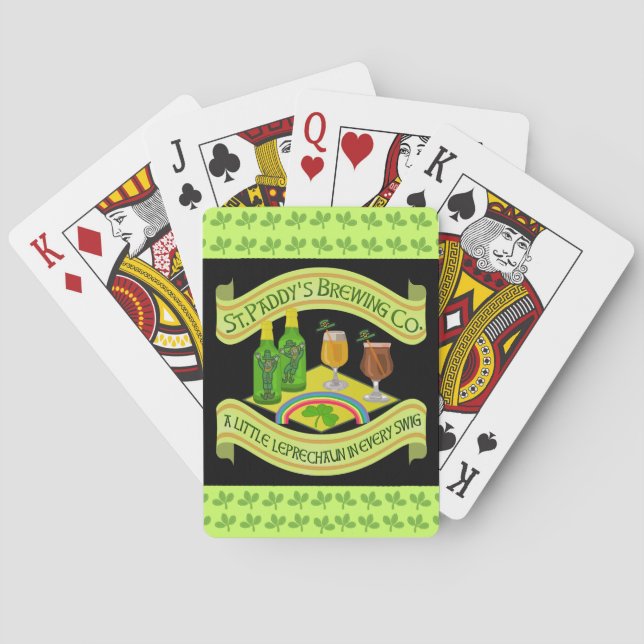 Funny Saint Patrick's Day Leprechaun Brewery Poker Cards (Back)