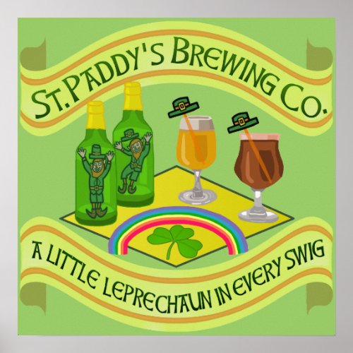 Funny Saint Patricks Day Leprechaun Brewery Poster
