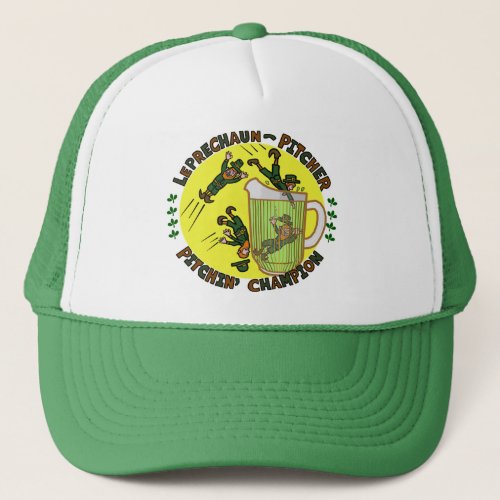Funny Saint Patricks Day Leprechaun Pitcher Trucker Hat