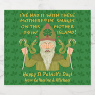 Funny Saint Patrick's Day Snakes Joke Green Irish Beer Bottle Label
