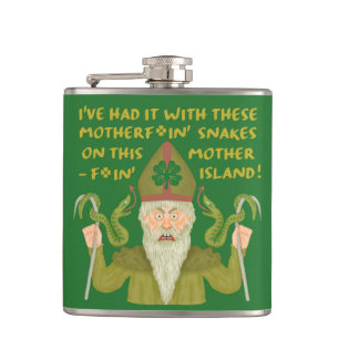 Funny Saint Patrick's Day Snakes Joke Green Irish Flask