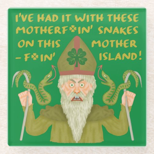 Funny Saint Patricks Day Snakes Joke Green Irish Glass Coaster