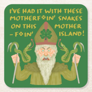 Funny Saint Patrick's Day Snakes Joke Green Irish Square Paper Coaster