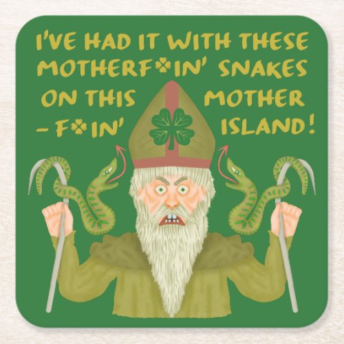 Funny Saint Patricks Day Snakes Joke Green Irish Square Paper Coaster