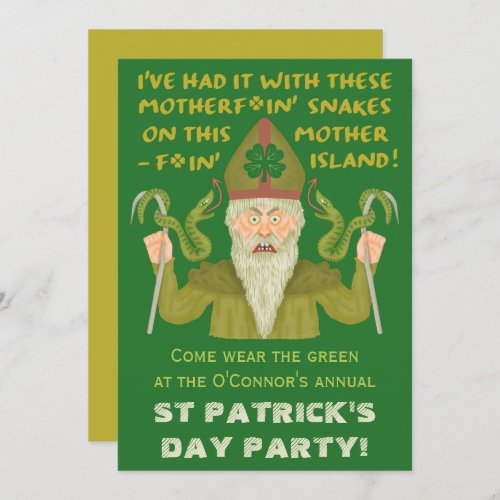 Funny Saint Patricks Day Snakes Joke Irish Party Invitation