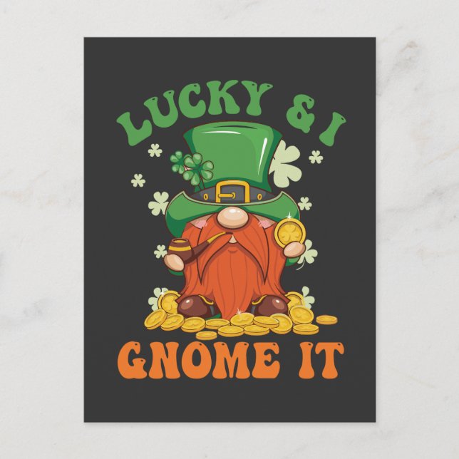 Funny Saint Patrick's Lucky And I Gnome It Irish  Invitation Postcard (Front)