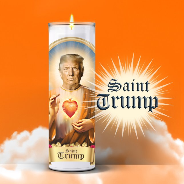 Funny Saint Trump Prayer Candle Sticker (Saint Donald Trump Devotional Prayer Candle Sticker Label)