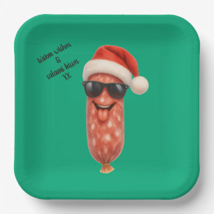 Funny salami kisses christmas paper plates