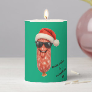 Funny salami kisses christmas pillar candle