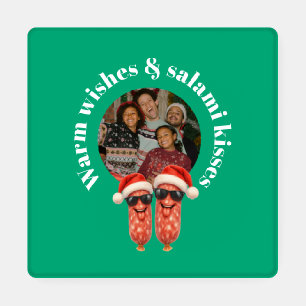 Funny salami kisses family photo christmas coaster set